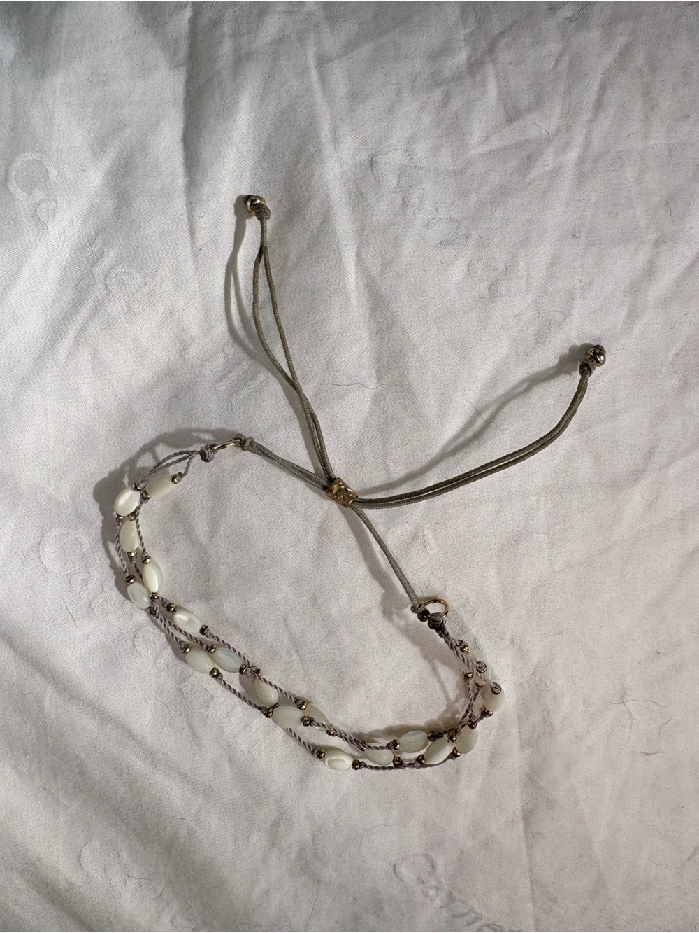 Adjustable White Bead Bracelet with Neutral Cord - Unbranded